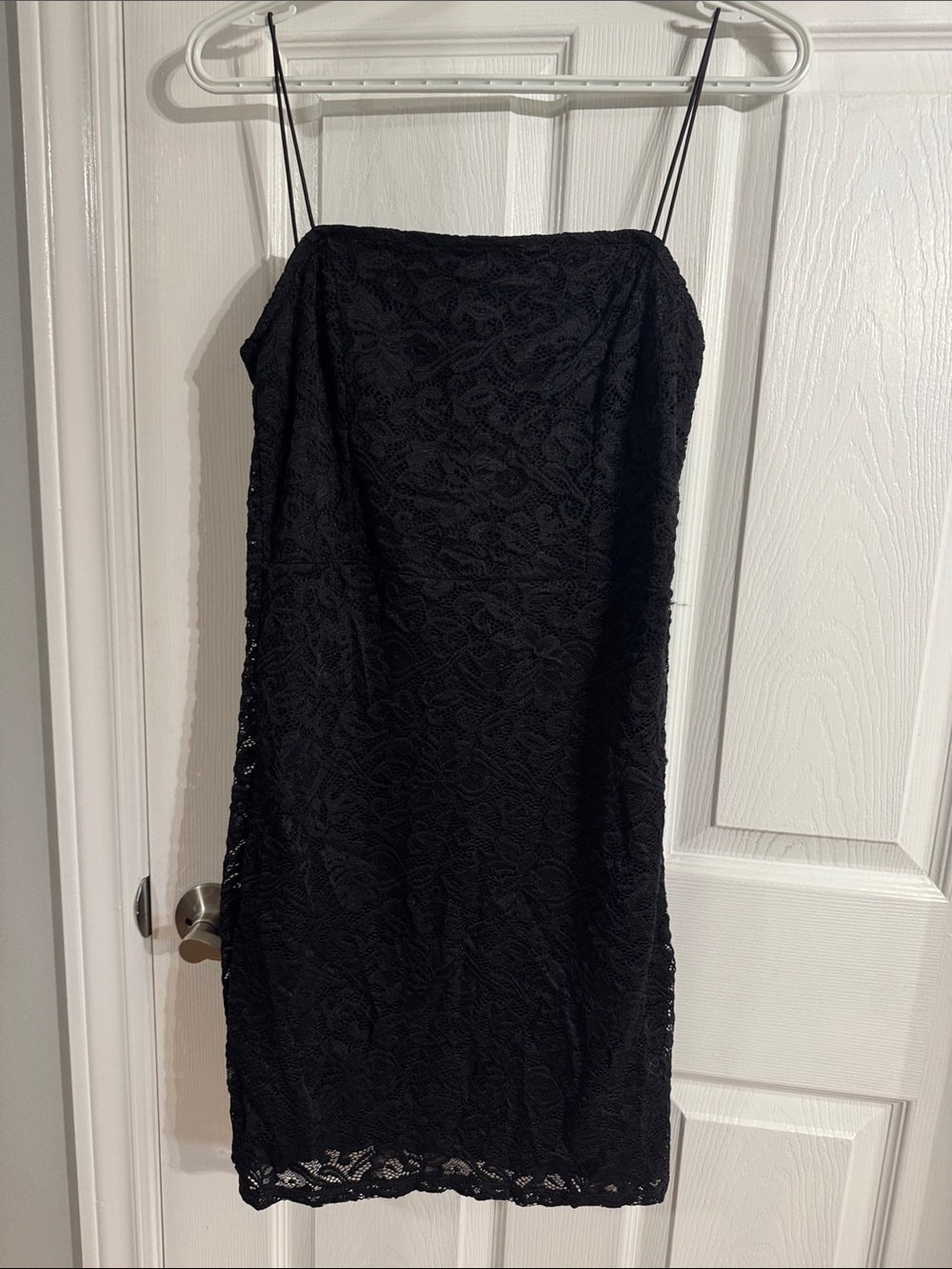 Classic Black Lace Slip Mini Dress with Spaghetti Straps